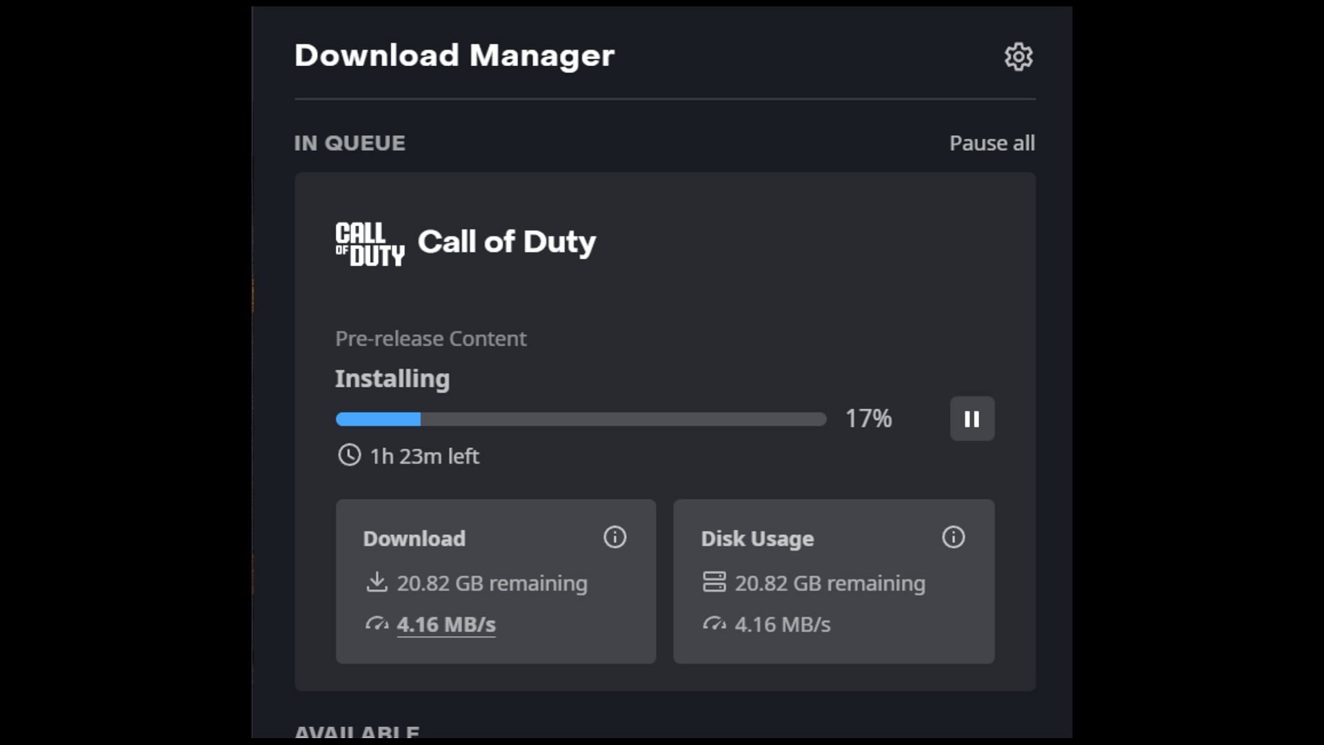 Warzone and Black Ops 6 Season 4 Reloaded Battle.net pre-load size (Image via Battle.net)